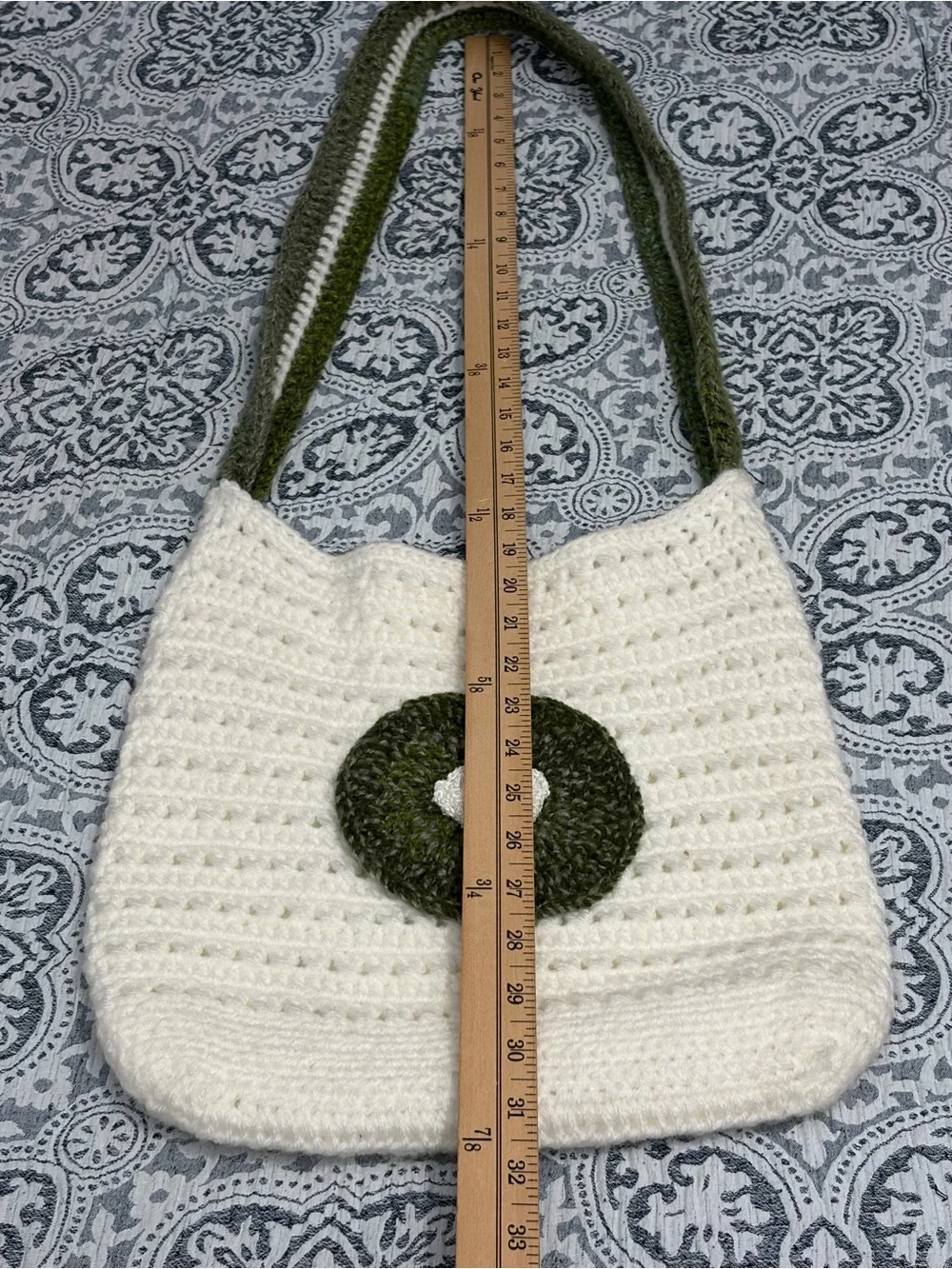 Handcrafted White and Olive Crochet Shoulder Bag - Picture 7 of 8